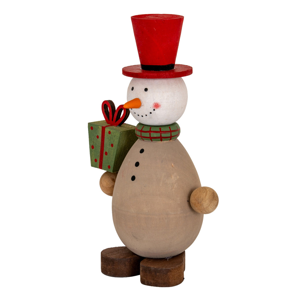 Wooden Snowman with Present - Brown