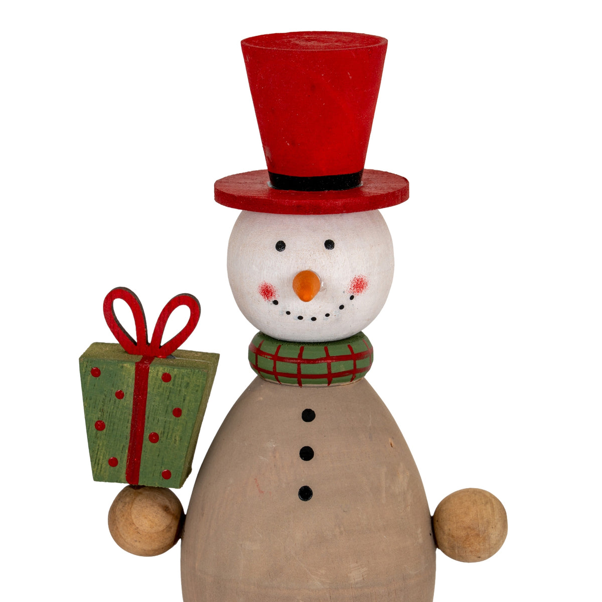 Wooden Snowman with Present - Brown