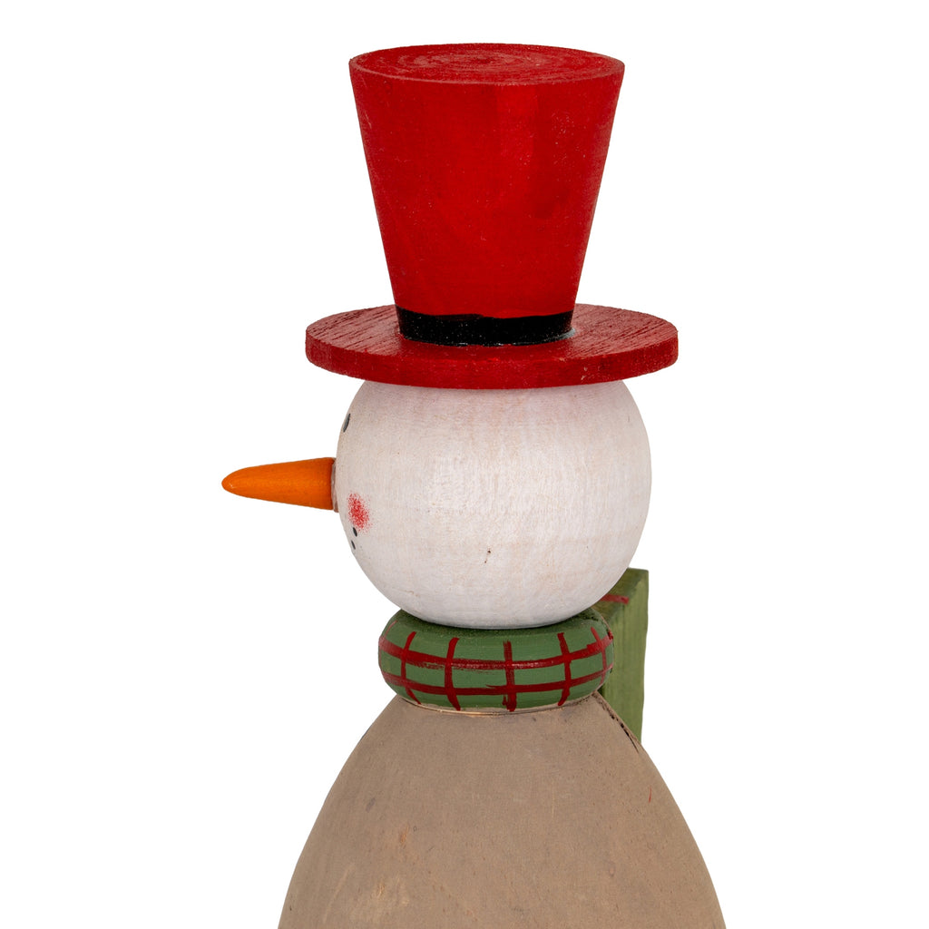 Wooden Snowman with Present - Brown