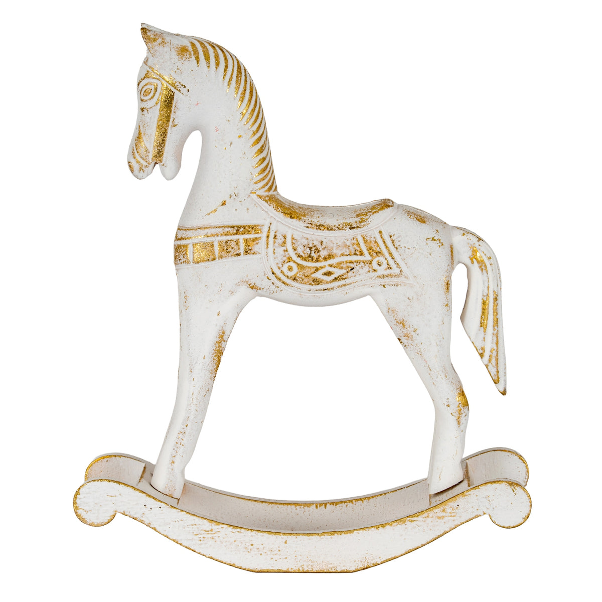 Small Whitewashed Wooden Rocking Horse - White