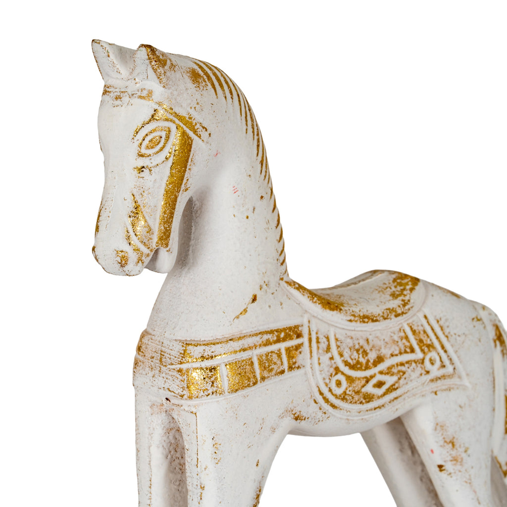 Small Whitewashed Wooden Rocking Horse - White