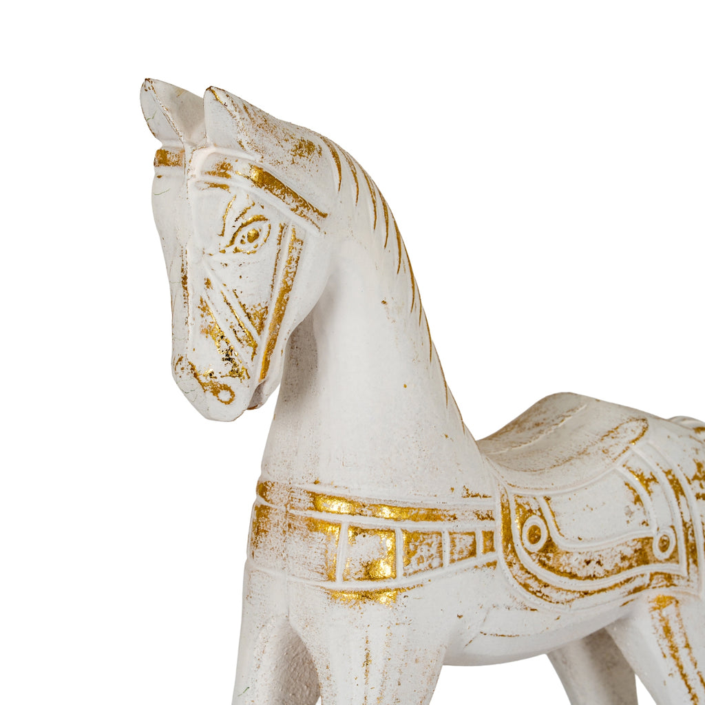 Large Whitewashed Wooden Rocking Horse - White