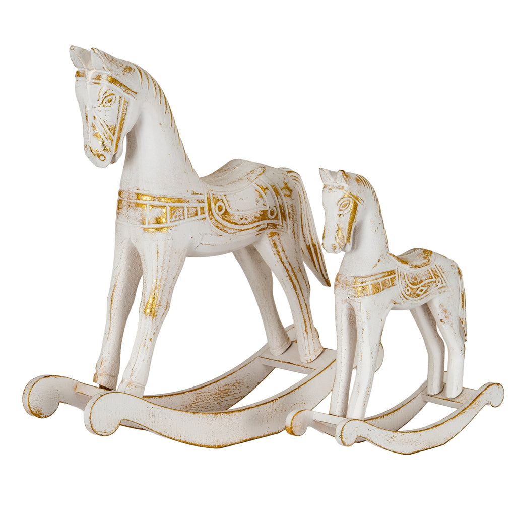 Large Whitewashed Wooden Rocking Horse - White