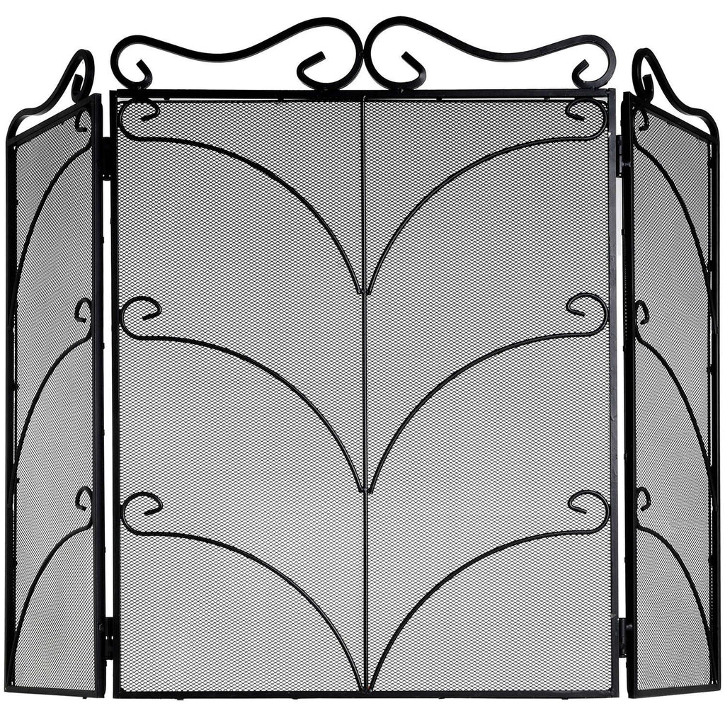 Heavy Large Black Ornate Fire Screen - Black